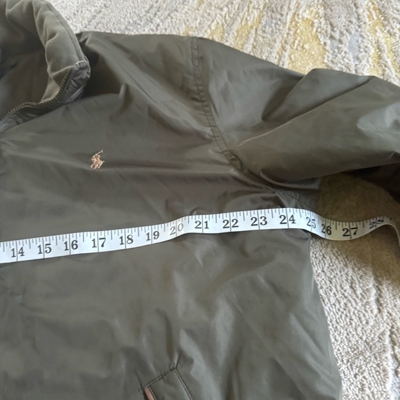 Polo Ralph Lauren Olive Green Jacket brown Leather accents hood casual large - Picture 7 of 13